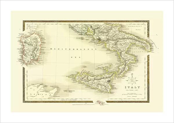 Old map of Southern Italy 1852 by Henry George Collins