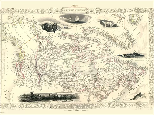 Old Map of British America, or Canada 1851 by John Tallis