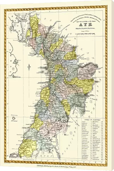 Old County Map of Ayr Scotland 1847 by A&C Black