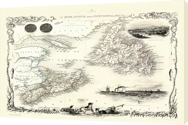 Old Map of Nova Scotia and Newfoundland 1851 by John Tallis