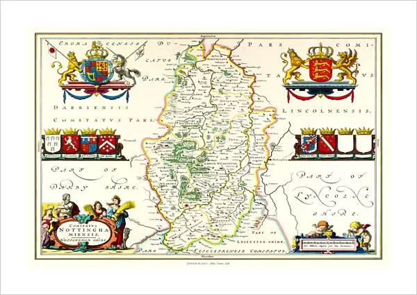 Old County Map of Nottinghamshire 1648 by Johan Blaeu from the Atlas Novus