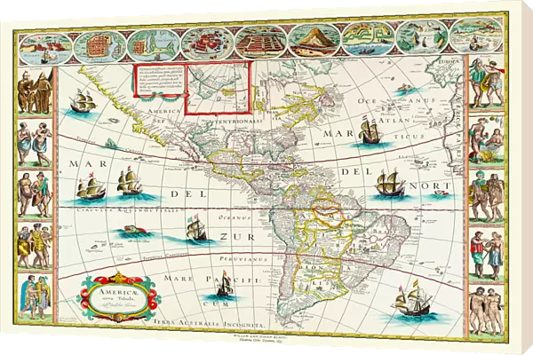 Old Map of The Americas 1635 by Willem & Johan Blaue from the Theatrum Orbis Terrarum