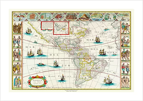Old Map of The Americas 1635 by Willem & Johan Blaue from the Theatrum Orbis Terrarum
