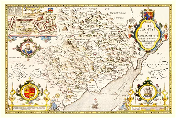 Old County Map of Monmouthshire 1611 by John Speed