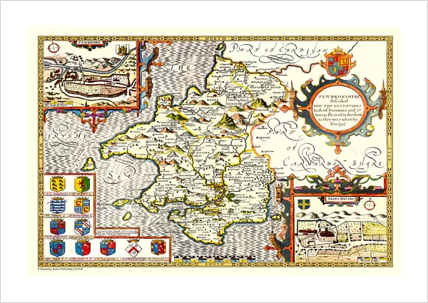 Old County Map of Pembrokeshire, Wales 1611 by John Speed