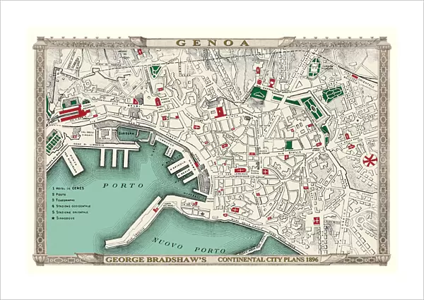 George Bradshaws Plan of Genoa, Italy 1896