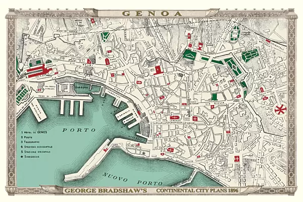 George Bradshaws Plan of Genoa, Italy 1896