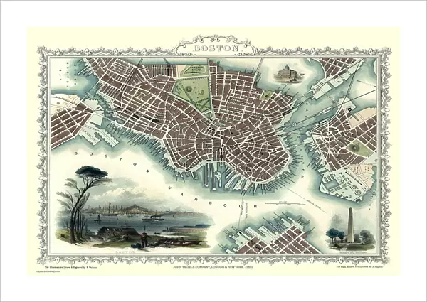 Old Map of Boston United States of America 1851 by John Tallis