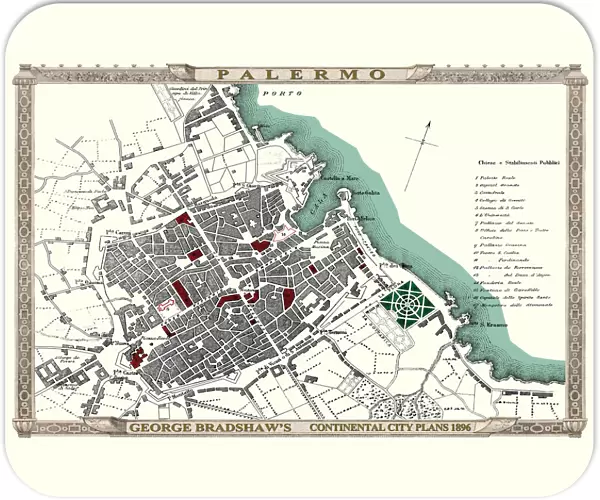 George Bradshaws Plan of Palermo, Italy1896