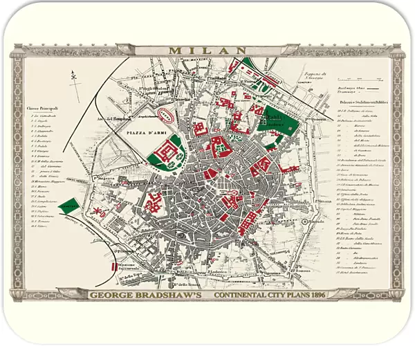 George Bradshaws Plan of Milan, Italy1896