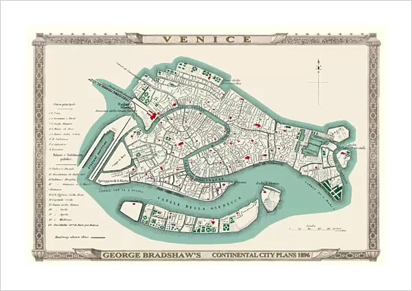 George Bradshaws Plan of Venice, Italy 1896