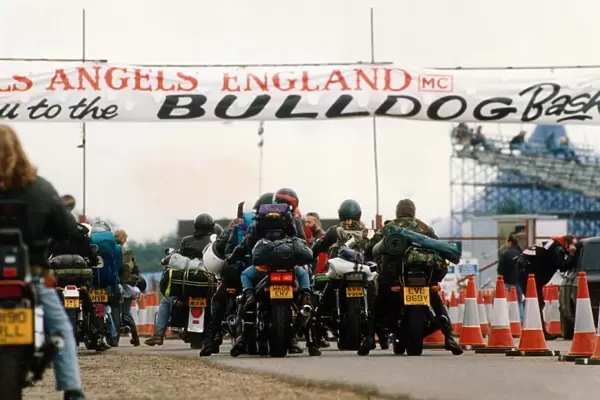 Bikers arriving at the Hells Angels Bulldog Bash held at Long Marston Airfield