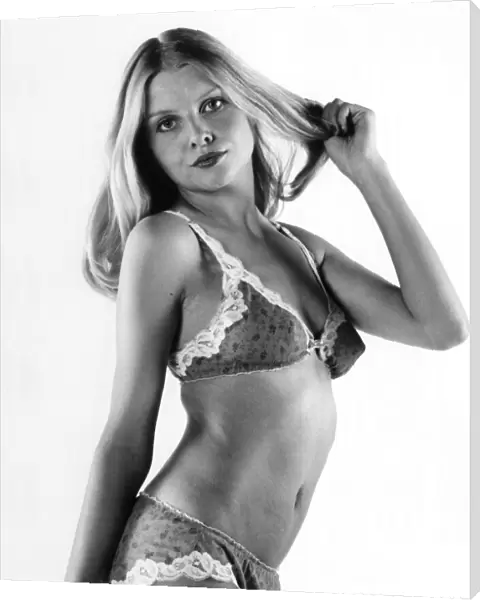 The bra and panties set is by Janet Reger from Fenwick of New Bond Street June 1978