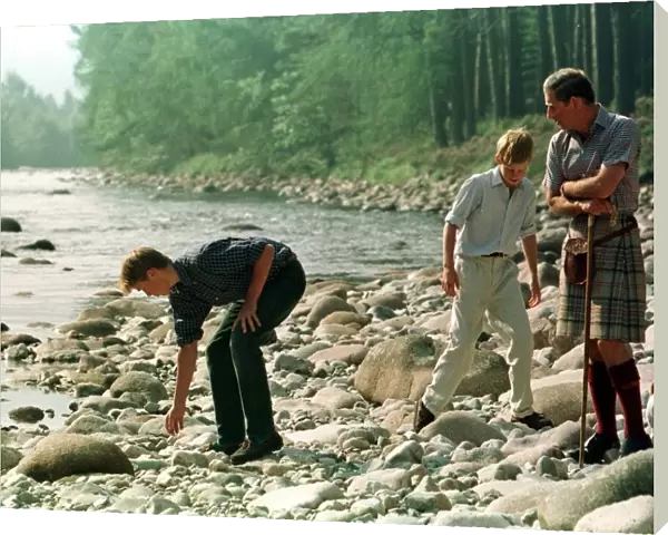 Prince Charles with sons at Balmoral, August 1997 Prince William