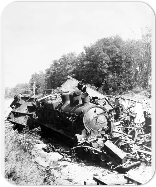 A train derailed by S. O. E. in France during WW2. 1944