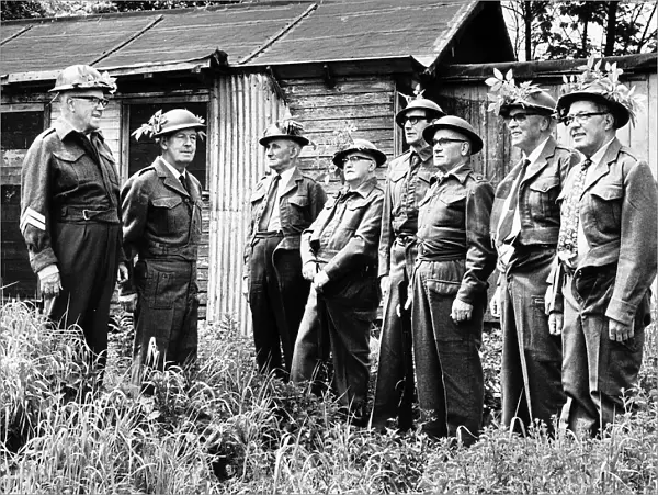 Former World War Two Members of the Home Guard line up for inspection. Circa 1972
