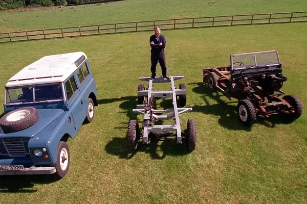 Paul Watson with Land Rovers July 1998 in stages of building Earlston Glenburnie Farm