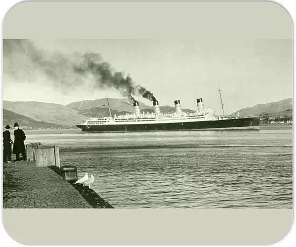 The 44, 000 ton RMS Aquitania seen here sailing passed Gourrock Pier on her last journey