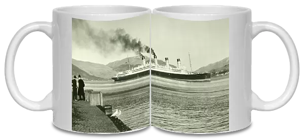 The 44, 000 ton RMS Aquitania seen here sailing passed Gourrock Pier on her last journey