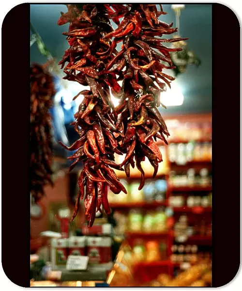 Lupe Pintos Deli October 1998 chillies hanging in shop owned by Doug Bell