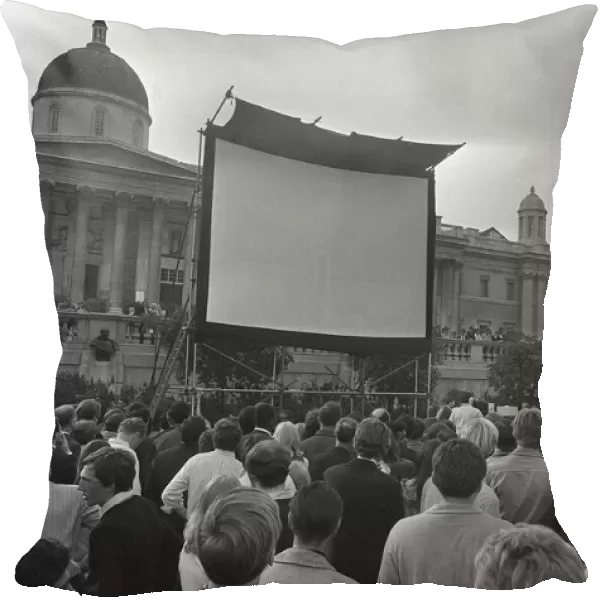 Trafalgar Square London July 1969 A giant TV screen in Trafalgar Square has been