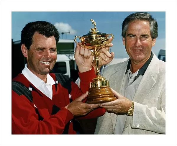Captains Bernard Gallacher and Dave Stockton holding up the Ryder Cup golf