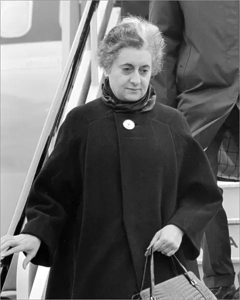 Mrs Indira Gandhi Indian Prime Minister seen here at Heathrow airport were she broke her