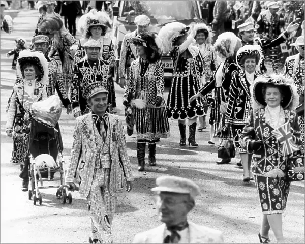 Pearly Kings and Queens seen here marching in the 1985 Battersea Easter Parade