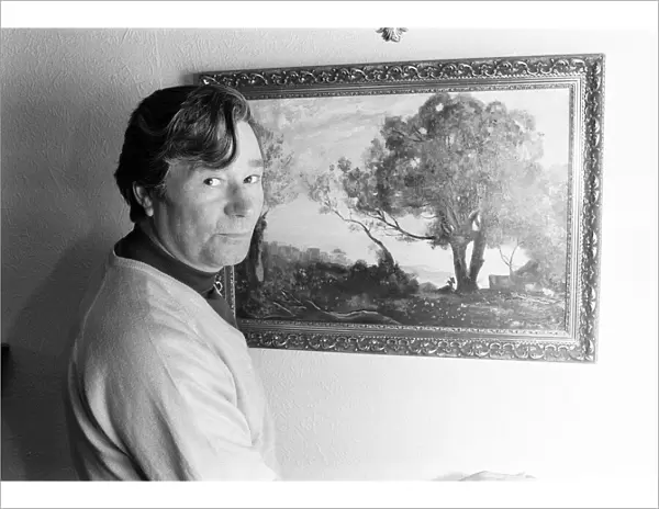Reg Varney, actor and painter, with his first work, pictured at home in Enfield
