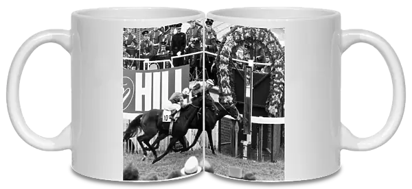 Shirley Heights winner of the Derby with jockey Greville Starkey just ahead of Willie