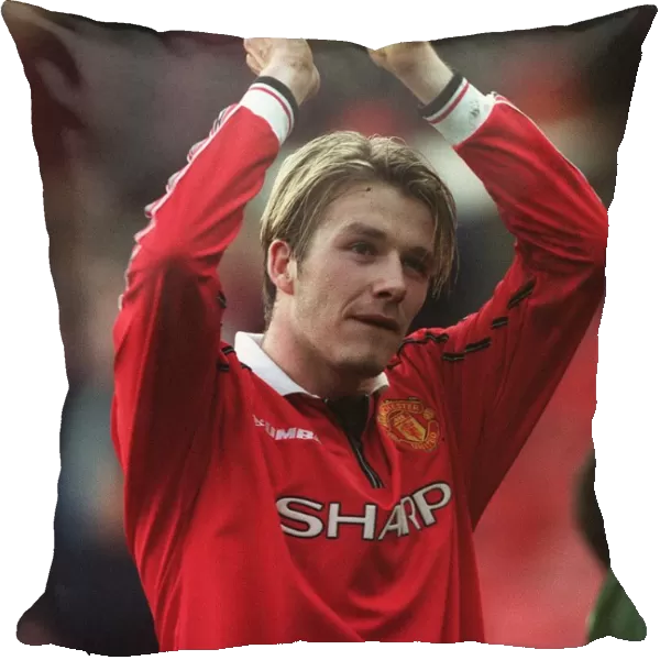 David Beckham celebrating after Manchester United Feb 1999 had beaten Southampton