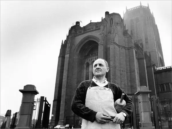 Tony Baker stonemason is the first stonemason to be employed full time at Liverpool