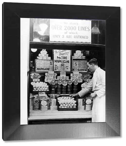 Eggs at a well stocked Bristol grocery store during the Second World War Circa