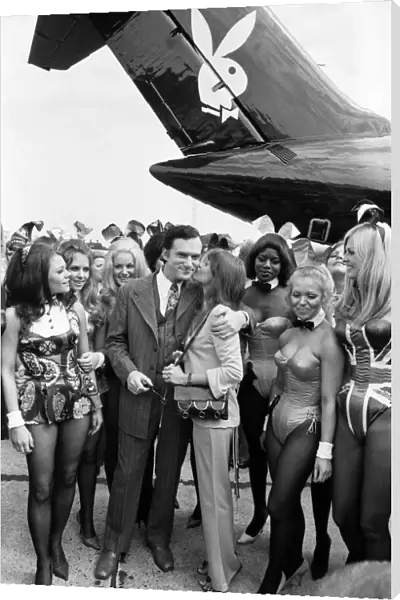 Playboy Editor and Publisher Hugh Hefner arrives at Heathrow Airport in his private