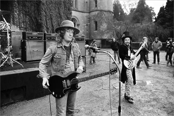 Slade (Dave Hill and Noddy Holder) filming a new video at Eastnor Castle, near Ledbury