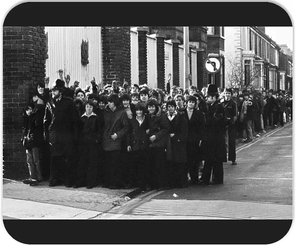 Liverpool fans queue outside Anfield for tickets for their European Cup Semi Final First