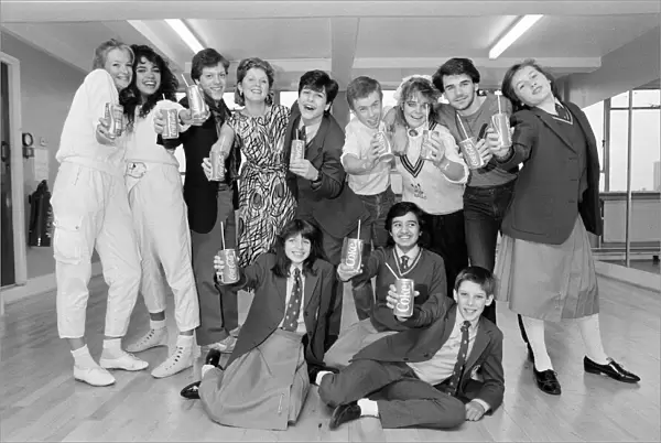 Pupils from the Italia Conti school trying the New Coke. 3rd May 1985