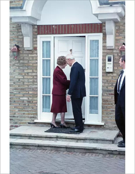 Margaret and Denis Thatcher at their new home in Dulwich. 28th November 1990