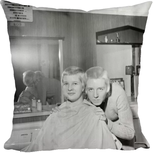 Skinhead girls get a haircut. 1972