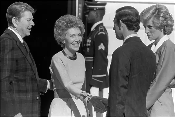 Ronald and Nancy Regan greeting The Prince and Princess of Wales during their vist to