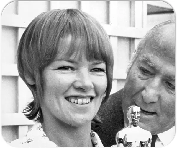 Glenda Jackson holds her Oscar for best actress which was presented to her at a reception