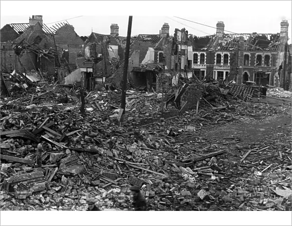 Cardiff blitz - bombed property in the Canton district. Circa 1944