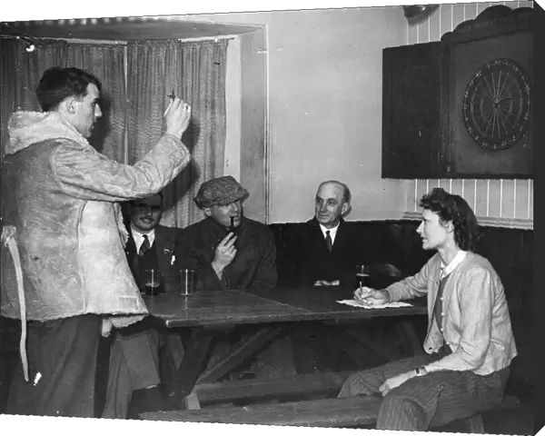 A blind man plays darts. His name is not known Picture taken 30th April 1945