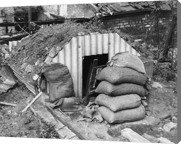 An Anderson air raid shelter in the back garden of a Bristol home during the Second World