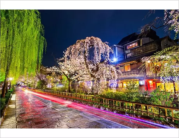 Kyoto, Japan at the historic Gion District during the spring season