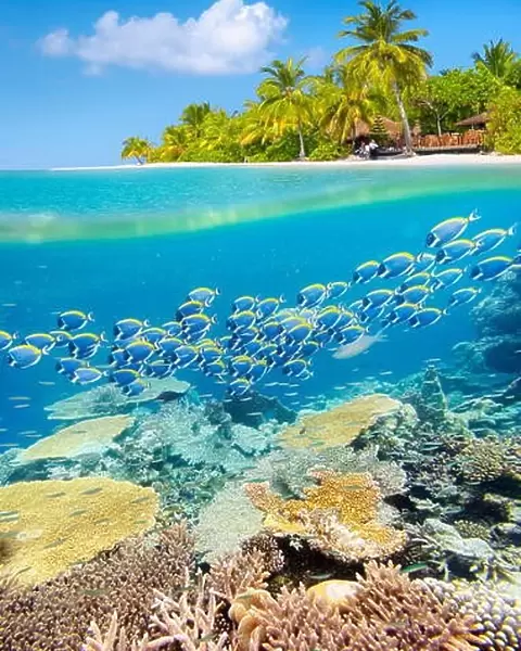 Maldives Island - tropical underwater view with reef