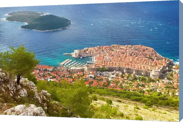 Dubrovnik - elevated view of the Old Town from Srd Hill, Croatia