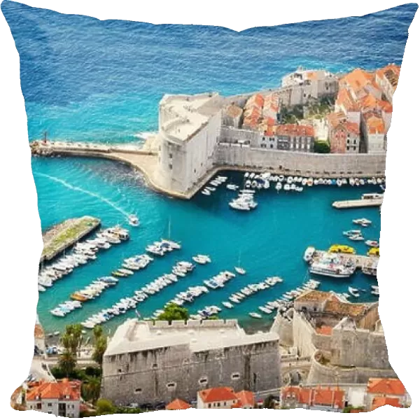 Dubrovnik old town, elevated view to harbor, Croatia
