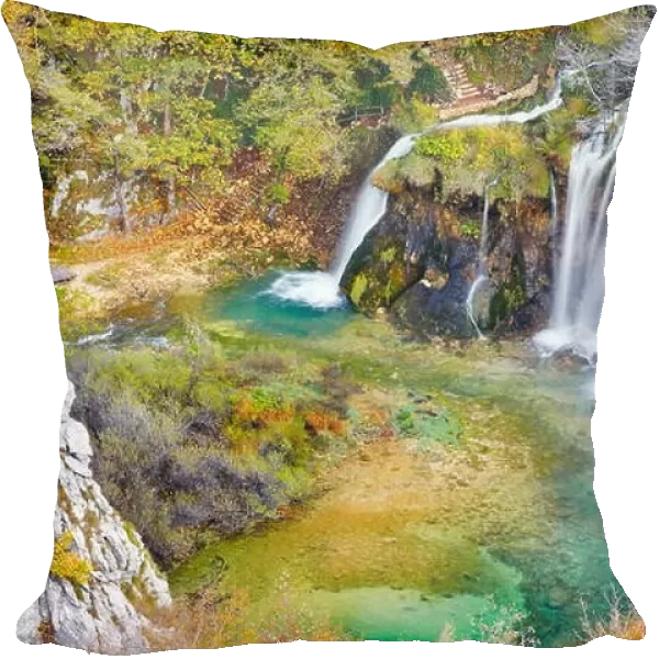 Waterfall in Plitvice Lakes National Park, autumn landscape, Croatia, UNESCO