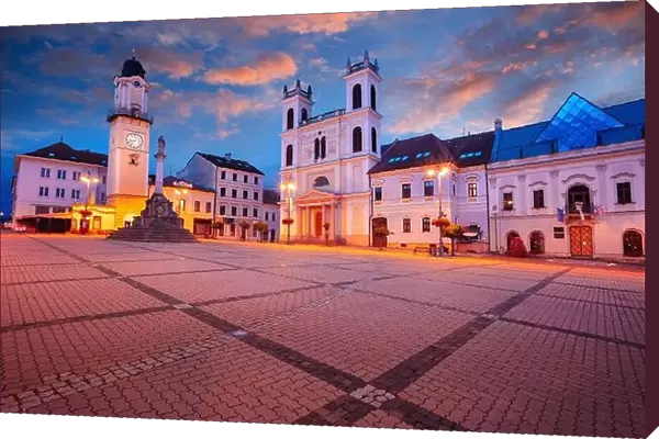 Banska Bystrica, Slovak Republic. Cityscape image of downtown Banska Bystrica, Slovakia with the Slovak National Uprising Square at summer sunrise